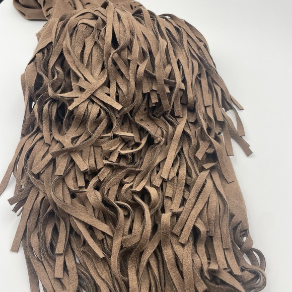 Hippy Faux Suede Brown Fringe Laser Cut Wrap Shawl Origami By Vivien Boho West - Picture 8 of 9